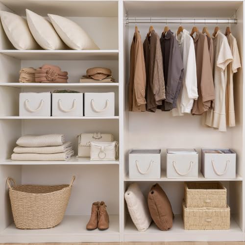 StorageWorks Closet Storage Bins with Rope Handles, Ivory White - Image 3