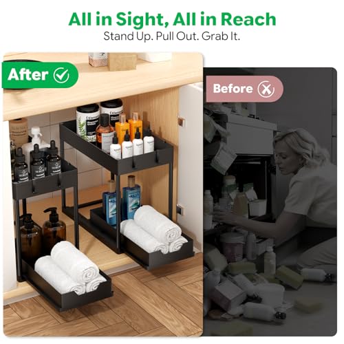 Ekisemio 2 Pack 2-Tier Under Sink Organizers with Sliding Drawer - Image 5