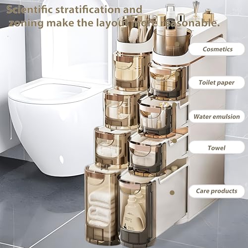 BGYMF 3-Tier Narrow Slim Bathroom Storage Cabinet,Movable,White - Image 4