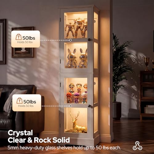 LED Curio Cabinet with Glass Doors, Smart Narrow Collectible - Image 6