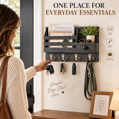 Key Holder Wall Mount with Mail Organizer, Drawer | Home Organization - Image 6