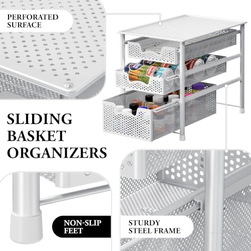 Simple Houseware 3 Tier White Alloy Steel Sliding Basket - Image 5
