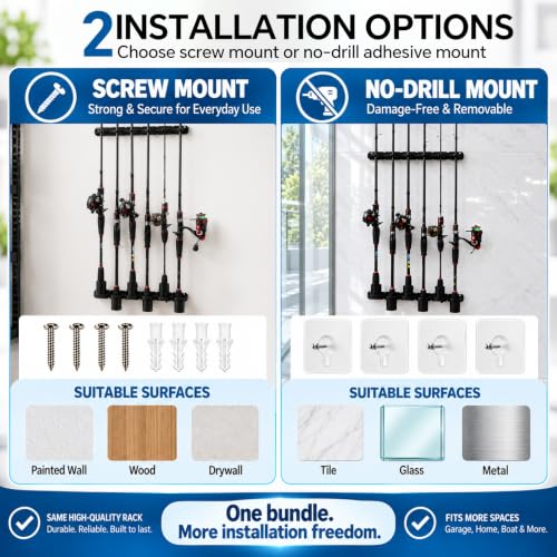 Dual Mount Fishing Rod Rack Wall & Ceiling Storage Organizer - Image 6