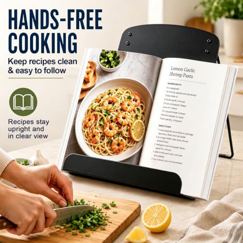 Metal Cookbook Stand & Recipe Holder for Kitchen Counter, Black - Image 3