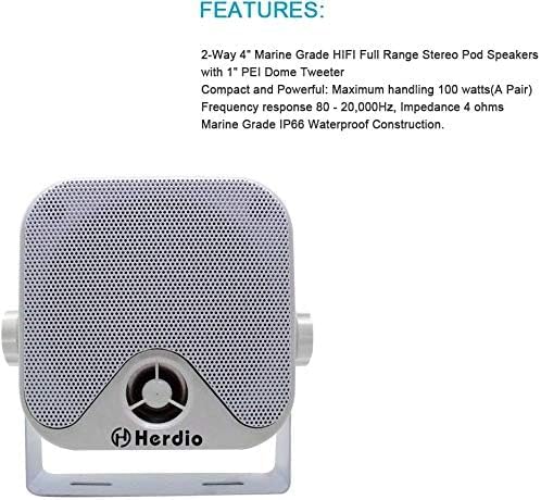 Herdio 4" Heavy Duty Waterproof Boat Marine Box Outdoor Speakers - Image 4