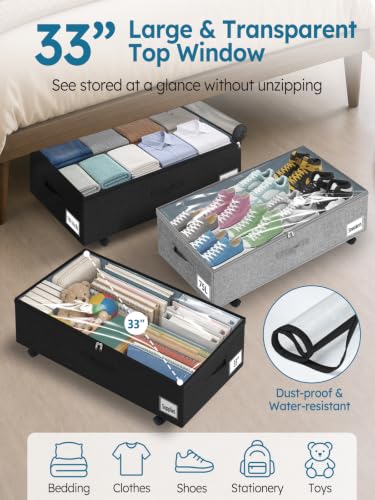 10-in 75L Low Profile Under Bed Storage with Wheels, 2 Pack,Black - Image 5