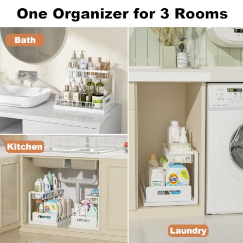 REALINN Under Sink Organizer, L-Shaped 2 Tier Pull O | Home Organizati - Image 4