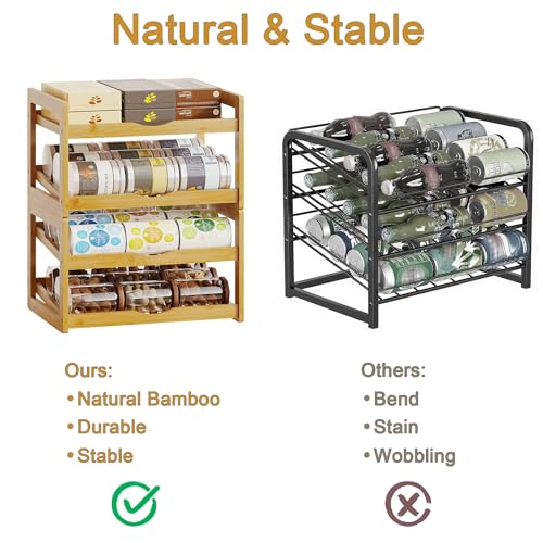 BAMBANG Can Organizer for Pantry, 4 Tier Stackable Bamboo Canned - Image 5