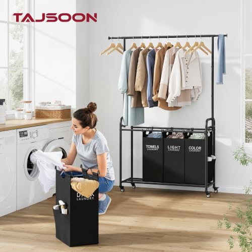 Tajsoon Laundry Sorter with Hanging Bar, 4 Section Laundry Hamper - Image 3