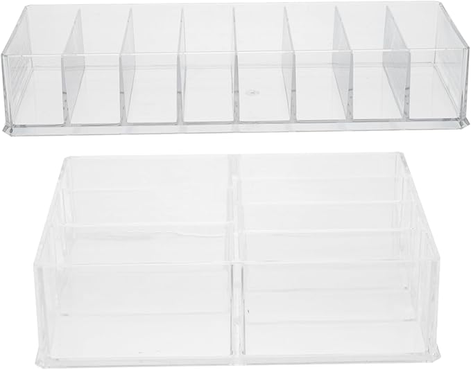 Cabilock 2pcs Acrylic Cosmetic Organizer Box Removable Makeup Storage Holder for Desktop Multi-Grid Design for Easy Access and Organization