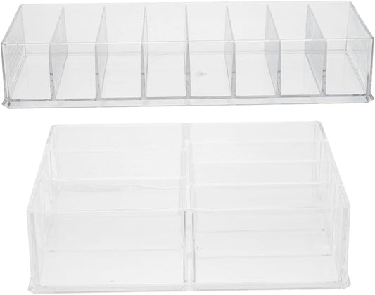 Cabilock 2pcs Acrylic Cosmetic Organizer Box Removable Makeup Storage Holder for Desktop Multi-Grid Design for Easy Access and Organization