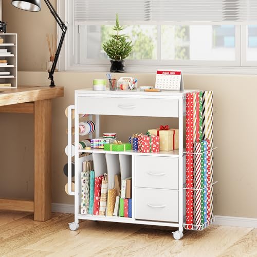 Wrapping Paper Storage Cart, Up to 12 Rolls, White - Image 3