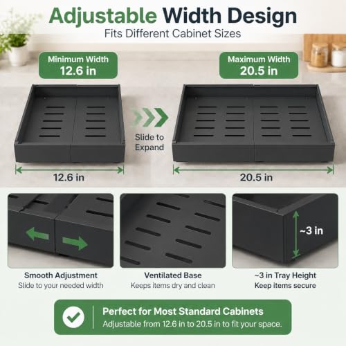 Pull Out Cabinet Organizer, 2 Pack, 12.6"-20.5", No Drill, Black - Image 5