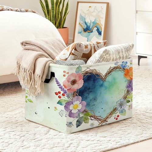 Heart Floral Foldable Laundry Basket Hamper with Handles - Image 3