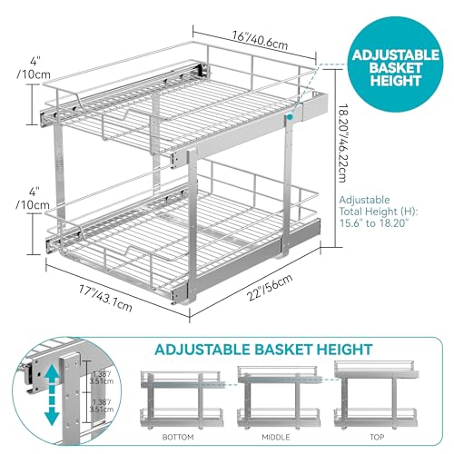 2 Tier Pull Out Cabinet Organizer 18" W X 22" D, Chromed - Image 3