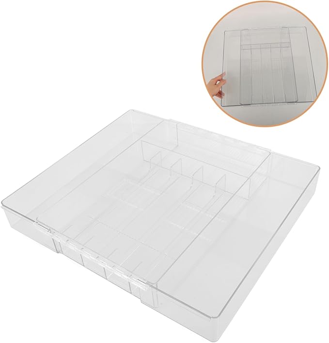 Cabilock Organizer Expandable Cutlery Drawer Organizer Acrylic Serving Utensils Case for Kitchen