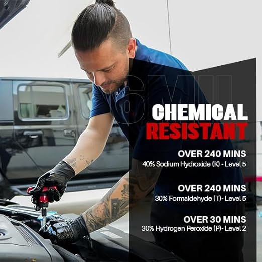 Heavy Duty 6 Mil Black Nitrile Gloves - Disposable, Latex & Powder Free | Mechanic, Food Prep & Tattoo | Rubber Gloves for Cooking, Cleaning & Household | Pack of (200)
