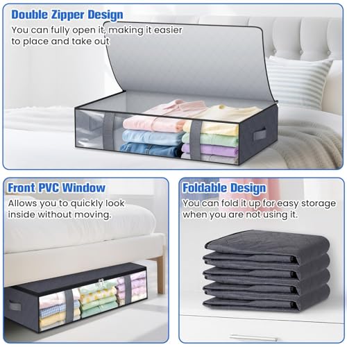 4 Pack Under Bed Storage Containers, 60L Blanket Storage Bags - Image 5