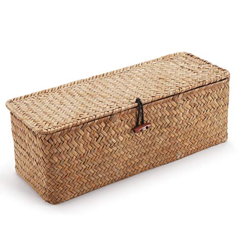 DECRAFTS Seagrass Storage Basket with Lid Rectangular Small Woven - Image 4