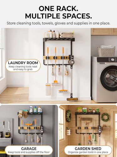 Broom Holder Wall Mount, All-in-One Cleaning Tool Organizer Shelf - Image 6