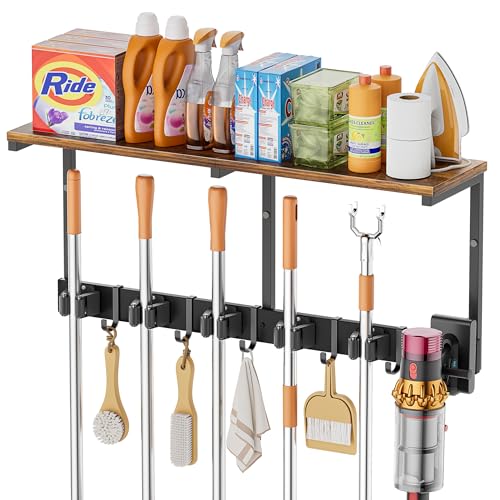 Broom Holder Wall Mount with Cleaning Supplies Organizer, Laundry - Image 2
