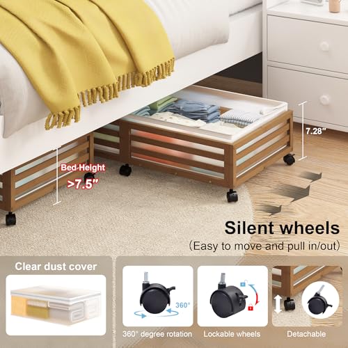 Under Bed Storage with Wheels, 2 Pack Bamboo Drawers for Shoes - Image 3
