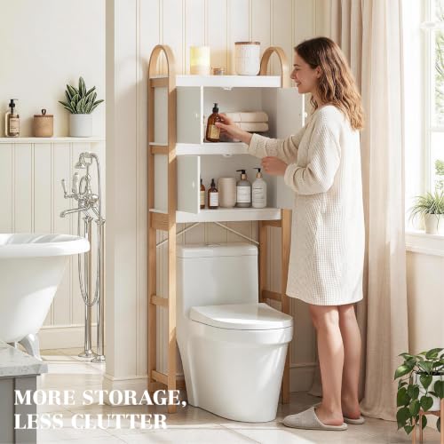UTEX Over the Toilet Storage Cabinet with Doors, Arched Bamboo - Image 6