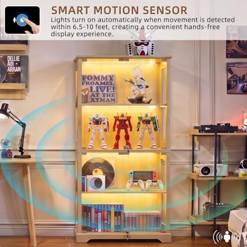Farmhouse Glass Display Cabinet, Natural Curio Cabinet Set of 2 - Image 6