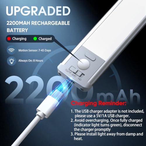 MCGOR 14.7inch Under Cabinet Lighting, 2 Pack Rechargeable Motion - Image 6