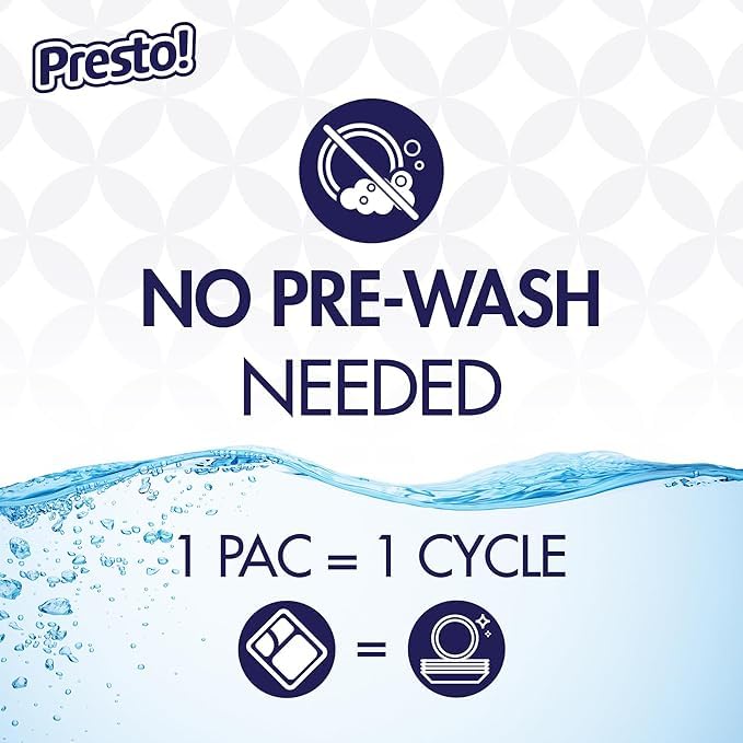 Amazon Brand - Presto! Triple Action Dishwasher Pacs, Lemon Scent, 70 Count