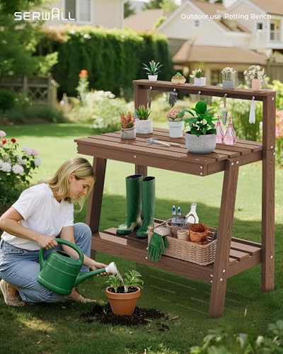 SERWALL 3-Tier Outdoor Potting Bench with Storage,Gardening Table - Image 3