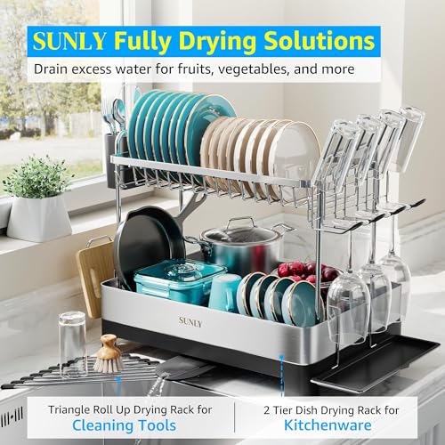 SUNLY 2 Tier Dish Drying Rack, Extra Large Dish Rack - Image 3