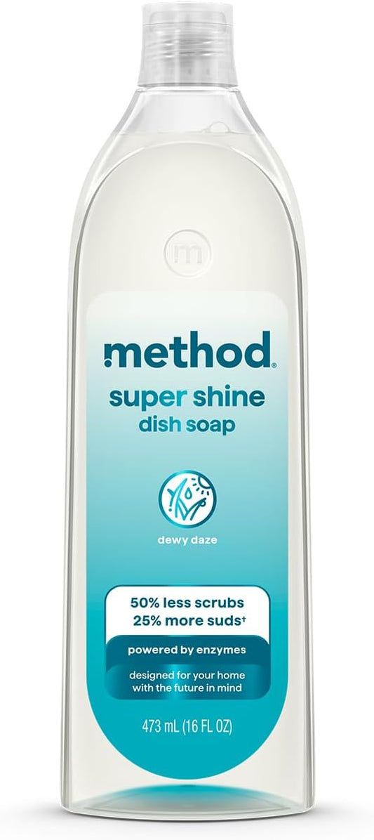 Method Super Shine Liquid Dish Soap, Powered by Enzymes, Dewy Daze Scented, 16 fl oz