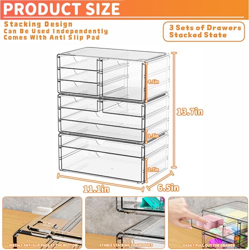 3 Pack Clear Storage Drawers With 10 Drawers,Stackable - Image 4