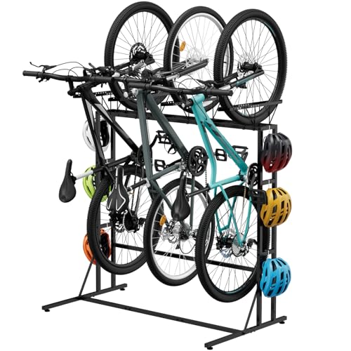 Vertical Bike Stand, Free Standing Bike Rack Garage with 6 Hooks - Image 2