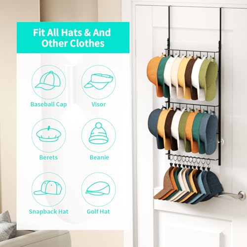 HapiRm Over Door Hat Rack - 3 Tier Wall Mounted Hat - Image 6