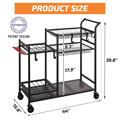 Rolling Garden Tool Organizer with Shelves and Hooks, Black - Image 3