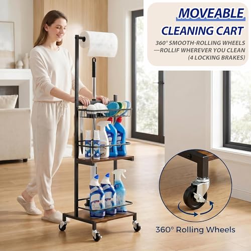Cleaning Supplies Organizer, Narrow Cleaning Cart for Steam Mop - Image 3