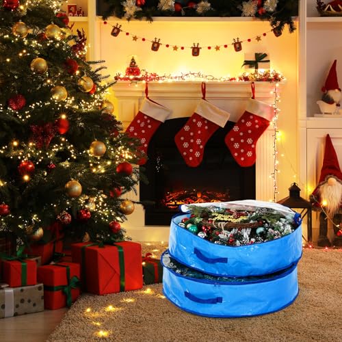Aliceset 4 Pack Wreath Storage Bags, 24 x 24 x 7.8 Inch, Blue - Image 7