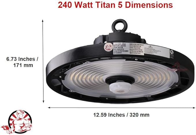 RuggedGrade 240W - Titan V Series LED High Bay UFO Light with Motion Sensor - 35,300 Lumens - High Voltage 277-480V - 5000K Bright White - Outdoor LED Light - DLC 5.1 Premium