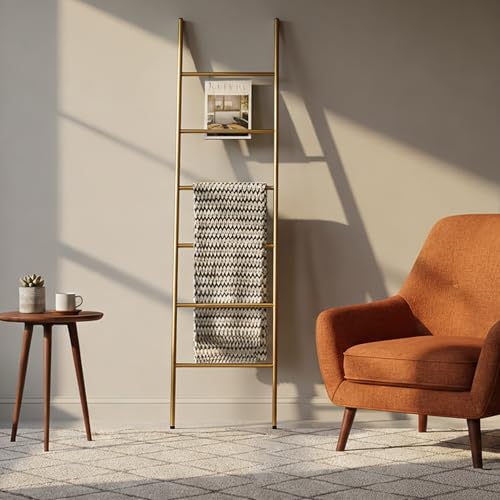 6-Tier Blanket Ladder 68 Inch Wall-Leaning Towel Rack | Garage Storage - Image 4