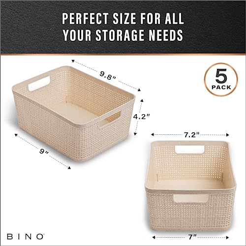 Woven Plastic Basket | Small (Natural), 5-Pack | THE | Home Organizati - Image 4