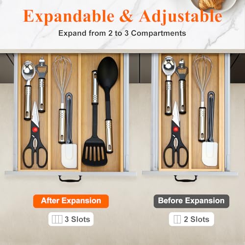 Large Bamboo Kitchen Utensil Drawer Organizer - Image 5