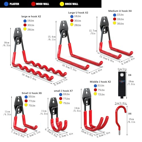 3-H Heavy Duty Garage Hooks, 31 Pack Wall Storage Organizer,Red - Image 4
