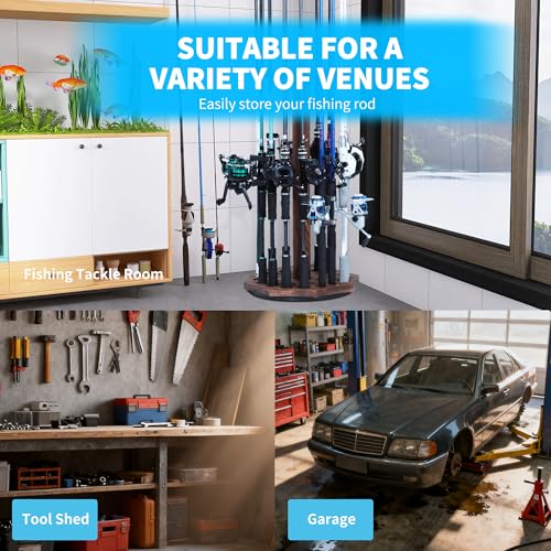 360° Rotating Natural Wood Fishing Rod Holder, Round - Image 6