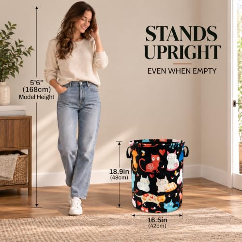 Cats Laundry Basket Oxford Cloth Foldable Hamper 18.9x16.5 Inch - Image 4