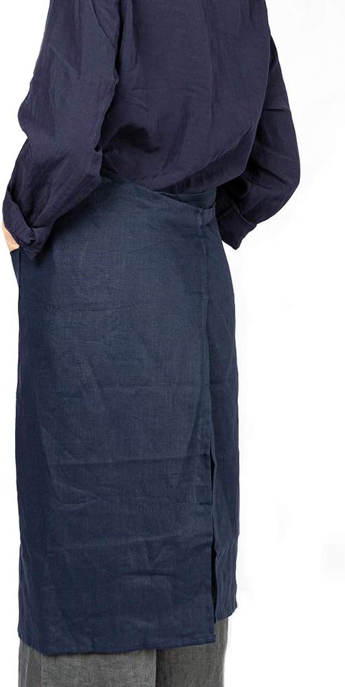 ATLINIA 100% Linen Apron with Buttons Adjustable Bib Apron with Pockets Linen Half Apron Bistro Apron
