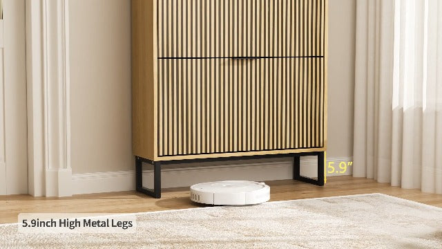 Shoe Cabinet Storage with 2 Flip Drawers and Metal Legs, Natural - Image 8