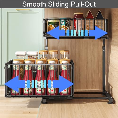 Under Sink Organizer, 2-Tier Pull Out Cabinet Organizer Black - Image 3