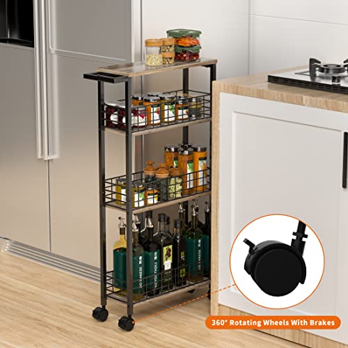 Slim Storage Cart for Small Spaces, 4 Tier Mobile Rolling Cart - Image 3
